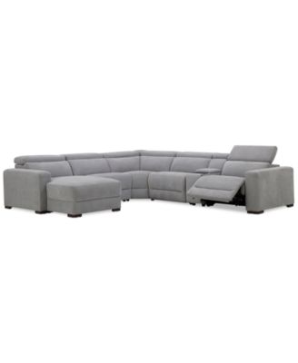 Nevio 6-Pc. Fabric Power Headrest Sectional with Chaise & Console and 1 Power Motion Chair image