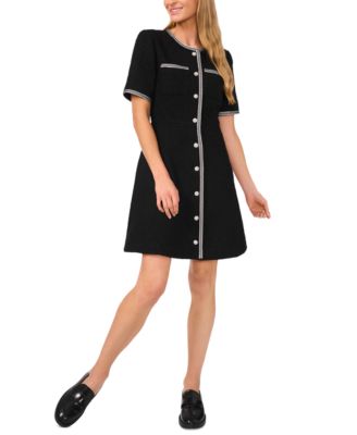CeCe - Women's Tweed Short-Sleeve Button-Front Shift Dress
