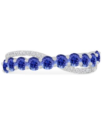 Macy's - Blue & White Cubic Zirconia Crossover Statement Ring in Sterling Silver