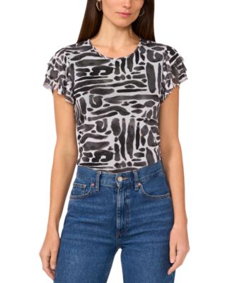 Vince Camuto - Women's Printed Flutter-Sleeve Top