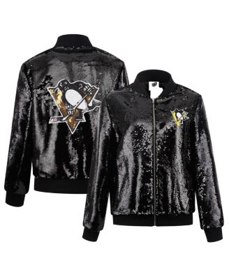 Cuce - Women's Black Pittsburgh Penguins Sequin Full-Zip Jacket