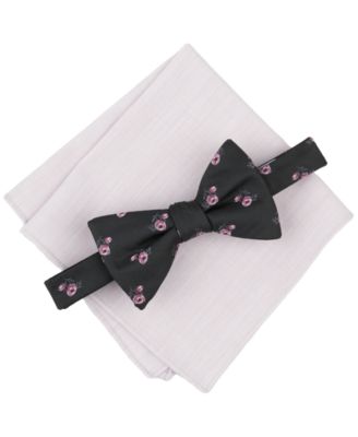Bar III - Men's Floral Bow Tie & Solid Pocket Square Set