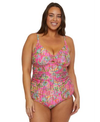 Becca ETC - Plus Size Polynesia Printed Ring Tankini Top