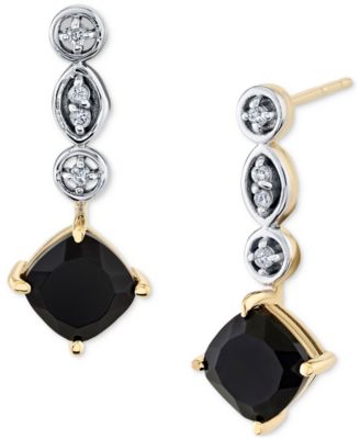 Macy's - Onyx & Diamond Accent Square Drop Earrings in 10k Gold