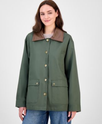 Maralyn & Me - Juniors' Contrast-Collar Snap-Front Barn Jacket