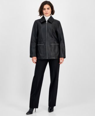Anne Klein - Women's Zip-Front Leather Jacket