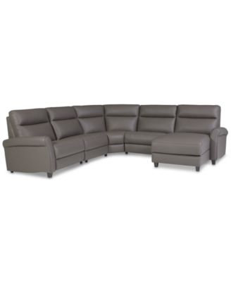 Thandler 5-Pc. Leather Chaise Sectional with 2 Power Recliners, Exclusively at Macy's image
