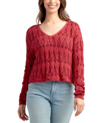 BCX - Juniors' Pullover V-Neck Pointelle Sweater