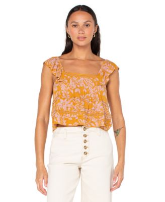 Roxy - Juniors' Coastal Rays Seamed Flutter-Sleeve Cropped Top