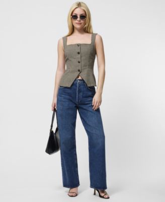 French Connection - Women's Houndstooth Square-Neck Top