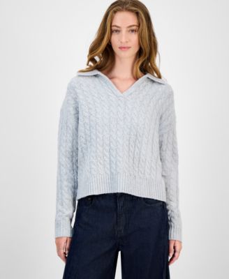 Hooked Up by IOT - Juniors' Split-Neck Cable-Knit Sweater
