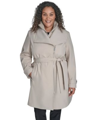 Calvin Klein - Plus Size Belted Long-Sleeve Wrap Coat