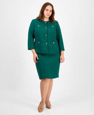 Le Suit - Plus Size Button-Front Jacket & Pencil Skirt Suit Set