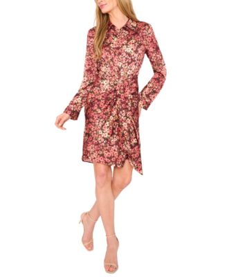 CeCe - Women's Collared Button Down Tie Front Shirt Dress