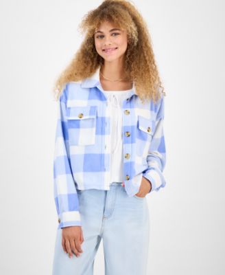 Just Polly - Juniors' Plaid Chest-Pocket Shirt Jacket
