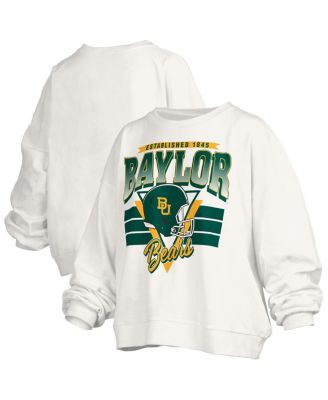 Pressbox - Women's White Baylor Bears Oversized Janice Retro Waist-Length Pullover Sweatshirt
