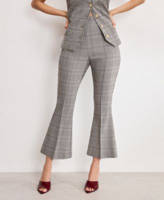 Good American - Women's Plaid Pull On Kick Flare Pants, Regular & Plus Size