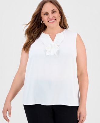 Kasper - Plus Size Ruffle-Front Sleeveless Top