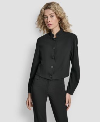 DKNY - Women's Mandarin Collar Button Front Cropped Jacket