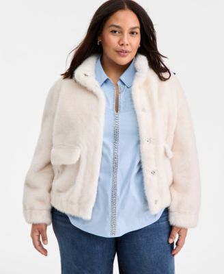 On 34th - Trendy Plus Size Solid Faux-Fur Bomber Jacket