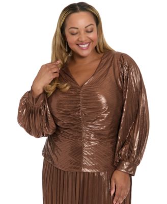 Muse - Plus Size Radiating Pleats Long Sleeve Top