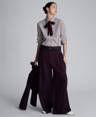 Kenneth Cole - Women’s Striped Oversized Button-Front Shirt with Tie