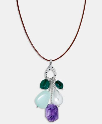 Style & Co - Multi-Charm Leather Pendant Necklace, 28" + 3" extender