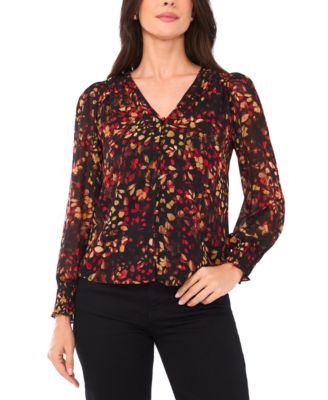 Sam & Jess - Petite V-Neck Smocked-Shoulder Blouse