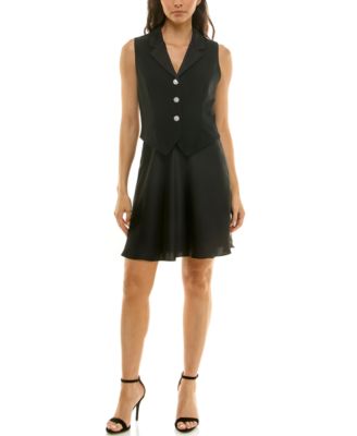 Taylor - Petite Button-Front Combo Shift Dress