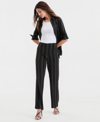 Anne Klein - Women's Striped Pull-On Wide-Leg Pants