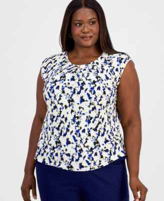 Kasper - Plus Size Printed Extended-Shoulder Sleeveless Top