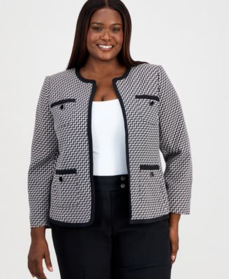 Kasper - Plus Size Zigzag Jacquard Open-Front Jacket