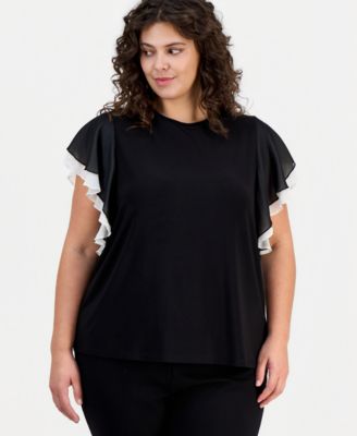 Anne Klein - Plus Size Layered Flutter-Sleeve Top