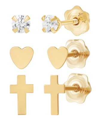 Macy's - 3-Piece Stud Earring Set in 10K Yellow Gold