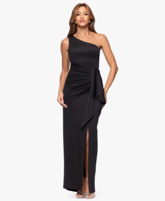 XSCAPE - Women's One-Shoulder Side Ruffle Long Dress