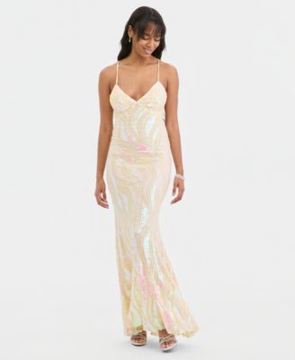 City Studios - Juniors' Sequined Lace-Up Gown