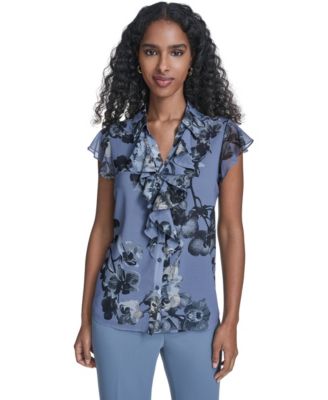 Calvin Klein - Women's Printed Ruffle Front Top