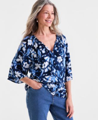 Style & Co - Women's Printed Flutter-Sleeve Top
