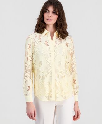 Anne Klein - Women's Collared Lace Button-Front Shirt