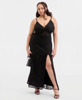 City Studios - Trendy Plus Size Glitter Lace Spaghetti-Strap Gown