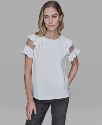 KARL LAGERFELD PARIS - Women's Ruffle-Sleeve Pull-On Top