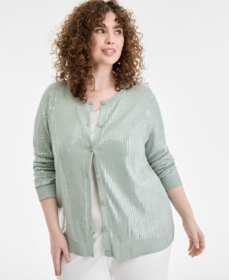 Anne Klein - Plus Size Sequin Cardigan Sweater