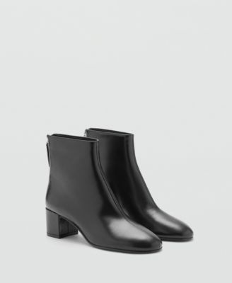 MANGO - Women's Block Heel Leather Ankle Boots
