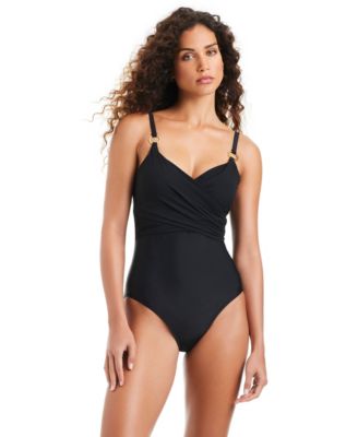 Beyond Control - Women's Solid Essentials V-Neck One-Piece Swimsuit