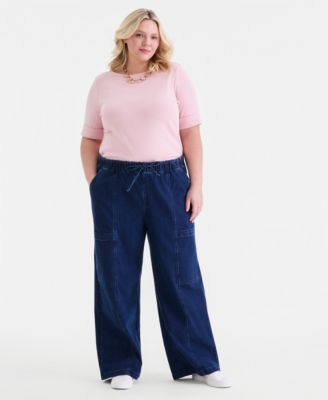 Style & Co - Plus Size Pull-On Utility Wide-Leg Jeans