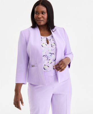 Kasper - Plus Size 3/4-Sleeve Seamed Crepe Open-Front Jacket
