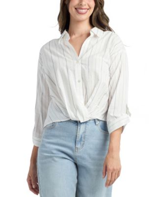 BCX - Women's Variegated Stripe Button-Up Top