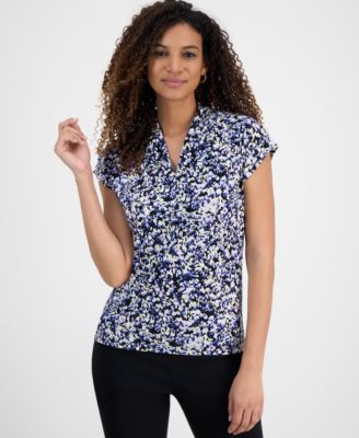 Kasper - Women's Floral Pattern V-Neck Top