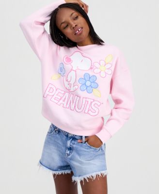 Peanuts - Juniors' Snoopy Flower Crewneck Sweatshirt
