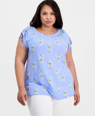 Style & Co - Plus Size Printed Ruched-Shoulder Top